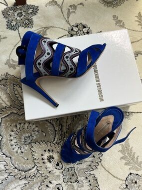 Nicholas Kirkwood Electric Blue Suede Cutout High Heel Sandals